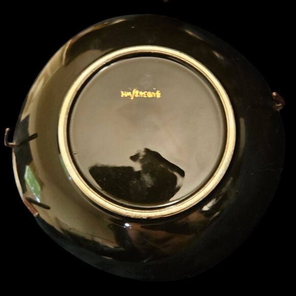 Vintage Hyalyn 6.5" Crackle Glaze Basket Bowl Orange Yellow Leaf Design Handle - Picture 6 of 7